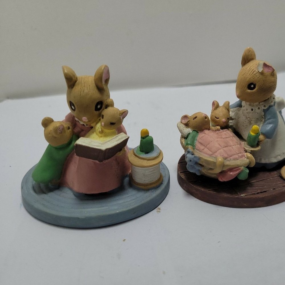 Avon Forest Friends Village Mice Rabbits Figurines Story Time, All tucked inn